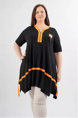 Туніка довга трапеція з кольоровою смужкою супер батал
