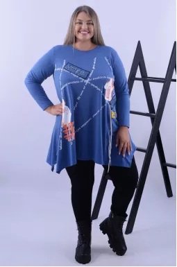 Туніка коротка трапеція з яскравим декором батал