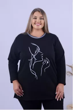 Тепла укорочена туніка з малюнком батал