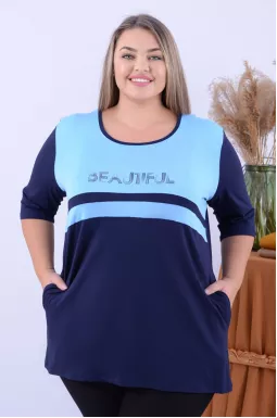 Туніка вкорочена пряма рукав 3/4 батал