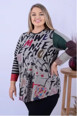 Вкорочена тепла туніка з яскравим принтом батал