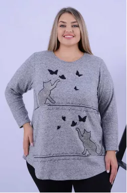 Вкорочена туніка-трапеція з малюнком батал