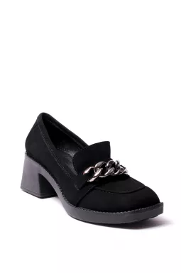 Замшеві лофери на підборах з прикрасою великих розмірів