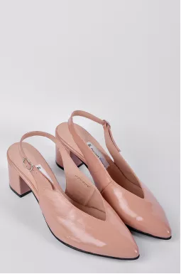 Лакові туфлі з відкритою п’яткою на підборах в кольорі пудра великих розмірів