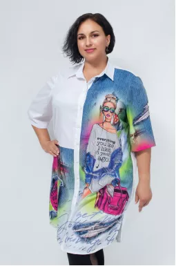 Стильна туніка сорочка в фотопринт зі стразами батал