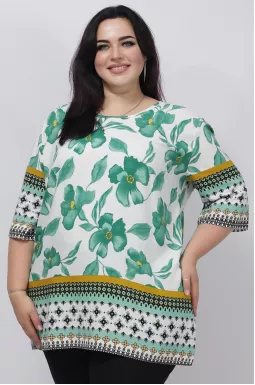 Туніка коротка пряма в квітковий принт і орнамент супер батал