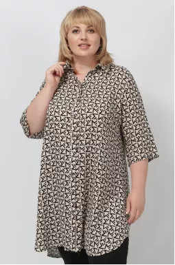 Довга туніка-сорочка в трендових принтах супер батал