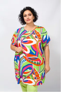 Туніка довга в яскравий кольоровий принт супер батал