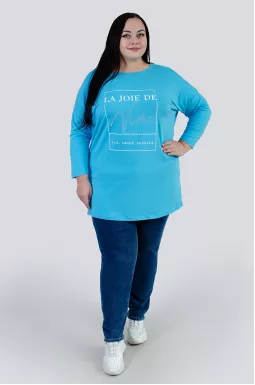 Туніка коротка трикотажна з принтом і блискітками супер батал