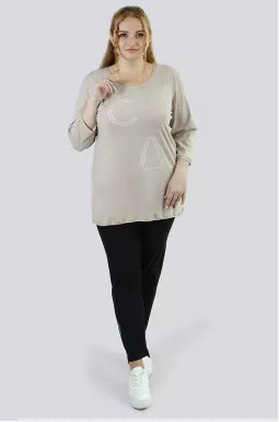 Пряма трикотажна туніка з блискітками супер батал