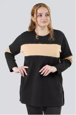 Туніка декорована мереживом з паєтками супер батал