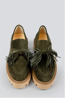 Лофери хакі замшеві з прикрасою великих розмірів