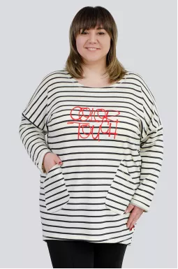 Туніка в горизонтальну смужку із написом великих розмірів