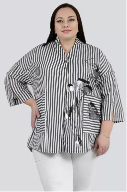Туніка в смужку з принтом із сріблом великих розмірів
