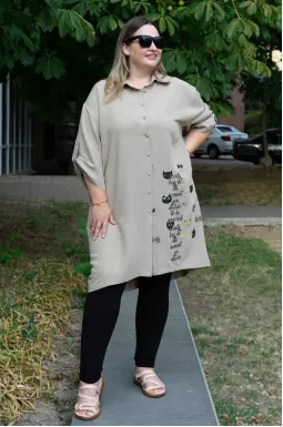 Туніка-сорочка льон з котиками великих розмірів