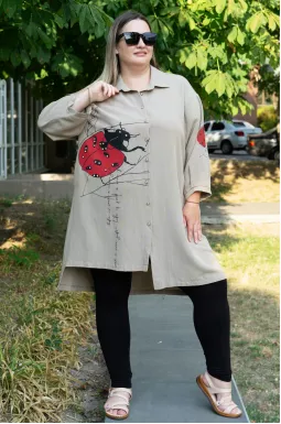 Туніка-сорочка льон з принтом великих розмірів