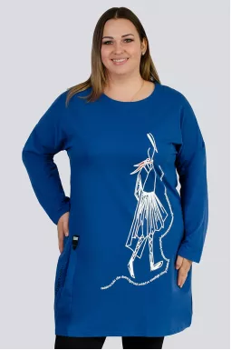 Туника трапеция с принтом и декором больших размеров