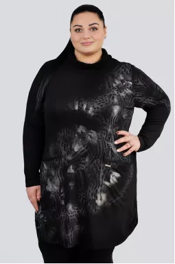 Туніка чорна зі сріблястим принтом великих розмірів