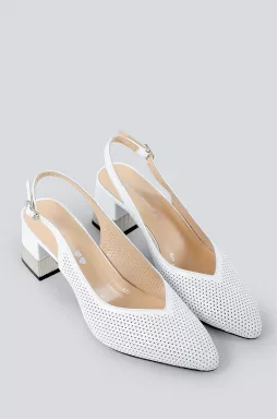 Туфли белые на каблуке с открытой пяткой больших размеров