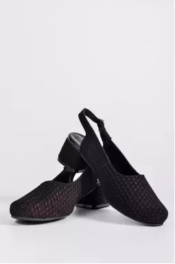 Черно-лиловые замшевые туфли с открытой пяткой больших размеров