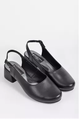 Туфли черные кожаные на каблуке больших размеров