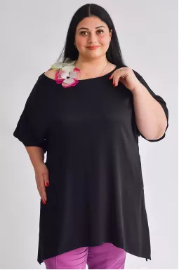 Туніка чорна з декором - квіти великих розмірів