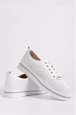 Туфлі білі зі шнурками та сріблястим декором великих розмірів