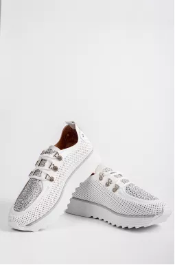 Сріблясто-білі кросівки з камінцями великих розмірів