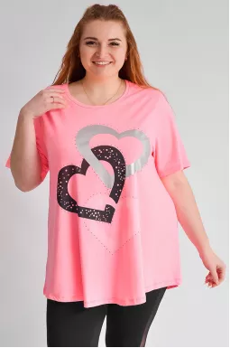 Туніка коротка з принтом у вигляді сердець великих розмірів