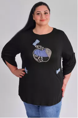 Туніка чорного кольору з декоративною аплікацією великих розмірів
