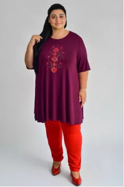 Туніка трапеція з принтом у стилі етно з елементами флористики великих розмірів