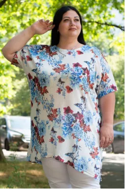 Туніка трикотаж сітка в принт великих розмірів
