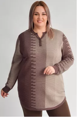 Туніка пряма з рельєфною текстурою і довгим рукавом великих розмірів