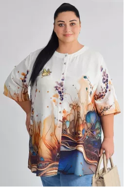 Туніка-сорочка з яскравим художнім принтом великих розмірів