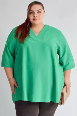 Туніка зеленого кольору з декоративними стразами великих розмірів 