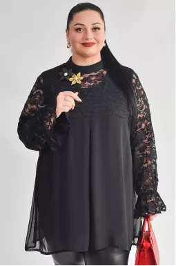 Туніка-двійка з мереживом і декоративними прикрасами великих розмірів