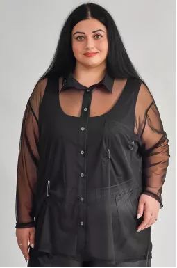 Черная туника-рубашка из прозрачной сетки больших размеров