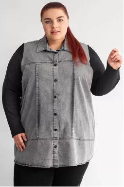 Сіра коротка туніка-сорочка з контрастними рукавами великих розмірів