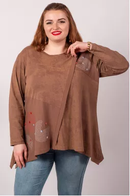 Туніка коротка в коричневому відтінку з геометричним принтом великих розмірів