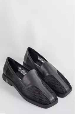 Туфли черные с кожаными деталями и сетчатым верхом больших размеров