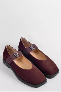 Замшевые туфли темно-коричневого цвета с фиксирующей резинкой больших размеров