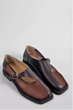 Туфли в шоколадном оттенке с комбинированным верхом больших размеров
