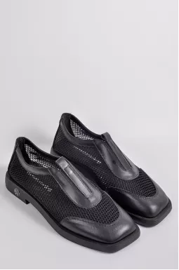 Черные кожаные туфли с сетчатыми вставками больших размеров