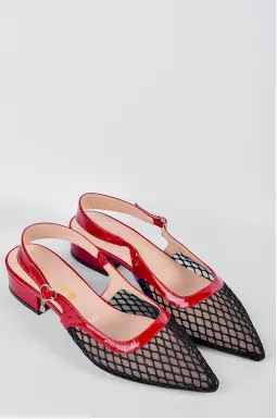 Туфли с сочетанием черной сетки и красных акцентов больших размеров