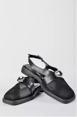 Черные туфли с открытой пяткой и сетчатыми вставками больших размеров