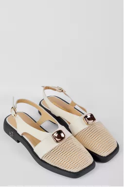 Кремовые туфли с открытой пяткой и сетчатыми вставками больших размеров