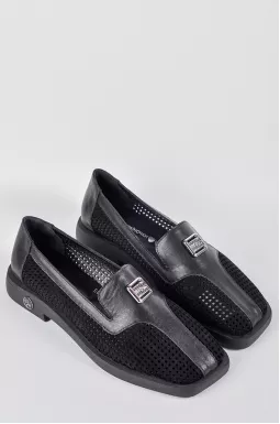 Туфли черные классические с сочетанием замши и кожи больших размеров