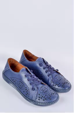 Кожаные туфли синего цвета с полупрозрачной рельефной подошвой больших размеров