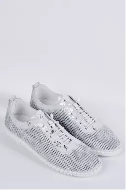 Кожаные спортивные туфли в серебристо-сером оттенке больших размеров