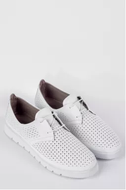 Белые кожаные спортивные туфли с перфорацией больших размеров